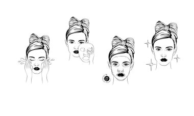 Kozmetik, kroki, bez maske kozmetik kozmetik maskesi çizgi renk simgeleri uygulamak ayarlamak nasıl