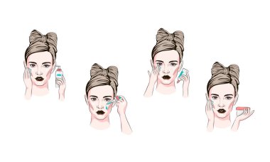 güzel bir kadının güzelliği, kozmetik kroki ile çeşitli eylemlerle ritüel kavramı