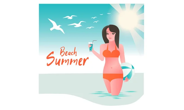 Dívka Bikiny Plavky Ahoj Léto Dovolenou Pláži Sexy Dívka Bikinách — Stockový vektor