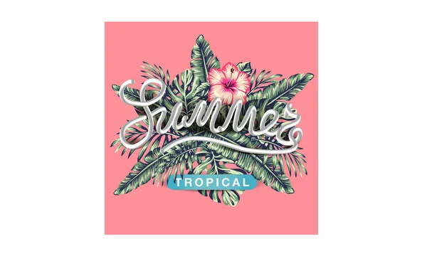 Fleurs Tropicales Palmiers Bannière Été Fond Graphique Exotique Flyer Invitation — Image vectorielle