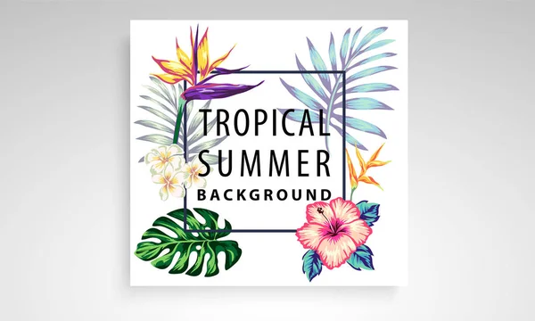 Tropische Kollektion Mit Exotischen Blumen Und Blättern Vektor Design Isolierte — Stockvektor