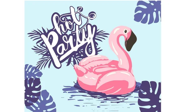 Mädchen Pool Rosafarbenen Flamingo Abstrakte Sommer Illustrationskarte Mit Mädchen Die — Stockvektor