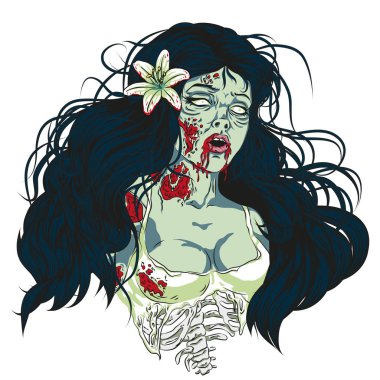 Zombi gece poster şablonu. Medya olayı ya da parti zombisi için ideal. Zombi posterli kız kafatası vektör çizimi seksi zombi posterli kız.