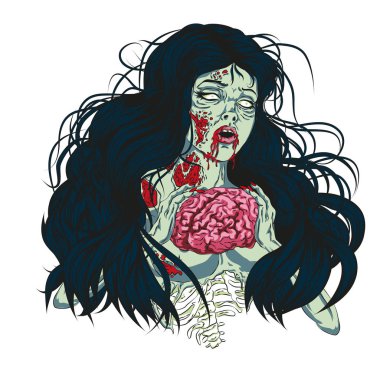 Zombi gece poster şablonu. Medya olayı ya da parti zombisi için ideal. Zombi posterli kız kafatası vektör çizimi seksi zombi posterli kız.
