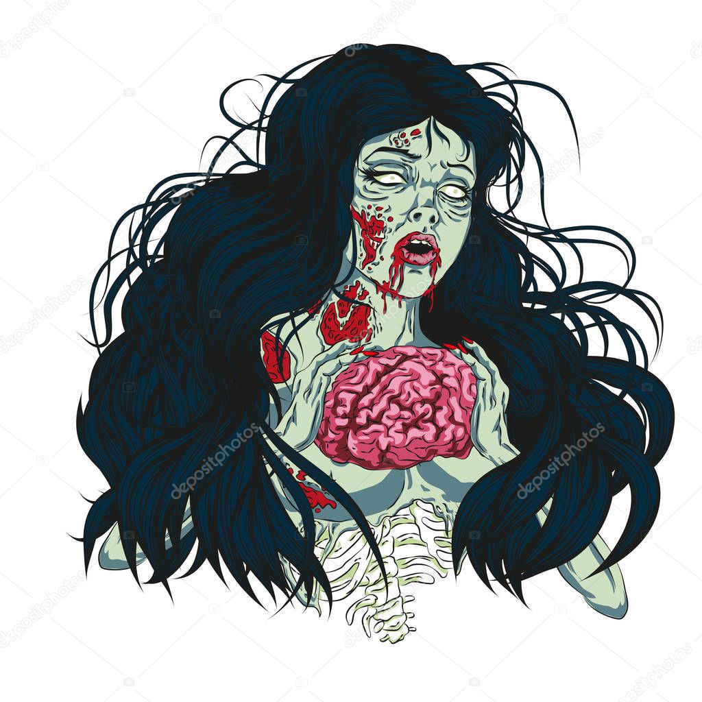 zombie night poster template in double exposure style ideal for media of event or party zombie, zombie pinup girl holding skull vector illustration of a sexy zombie pinup girl