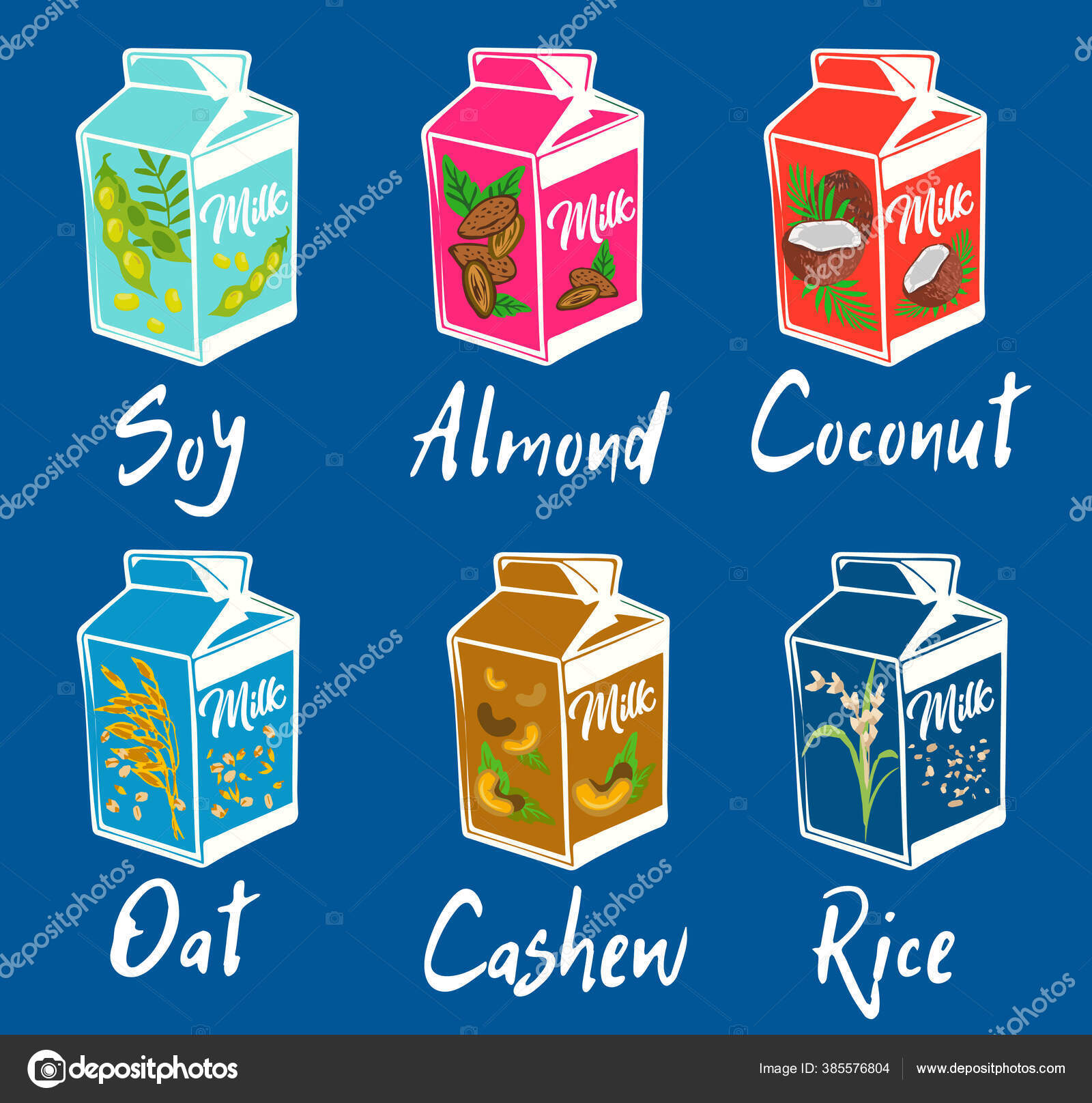 Vegan Milk Vegan Milk Soy Rice Oatmeal Coconut Cashew Almonds Stock