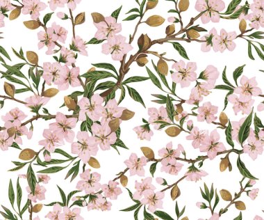 Vintage Almond Seamless Patterns and Elements Almond Branch Digital Paper Pack Floral Wallpaper Clip Art
