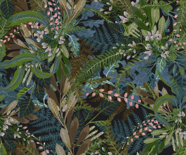 Yeşil orman eğreltiotu koleksiyonu elementleri, tropikal yeşil okaliptüs yaprağı sanat yaprakları doğal çimen yaprakları suluboya tarzında. Dekoratif güzellik tasarımı için zarif bir illüstrasyon.