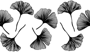 Ginkgo yapraklı, kusursuz çiçek deseni. Ginkgo biloba yapraklarının vektör çizimi. Yaprak silueti olan bir arka plan. Tekstil, kumaş, duvar kağıdı tasarımı.