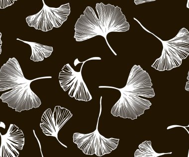 Ginkgo yapraklı, kusursuz çiçek deseni. Ginkgo biloba yapraklarının vektör çizimi. Yaprak silueti olan bir arka plan. Tekstil, kumaş, duvar kağıdı tasarımı.