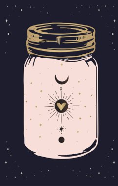 Kutsal esrarengiz semboller, el işaretleri, ay ve yıldızların bankada olması, mistik çizimler: insan eli Ay 'ı tutar. Kutsal geometri. Vektör illüstrasyonu Yazdırma, Kaplama, Tişört, Kart.