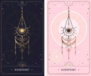 - Binbaşı Arcana. Küçük Arcana gizli kartı, siyah, altın ve gümüş kart, pembe, mistik semboller..