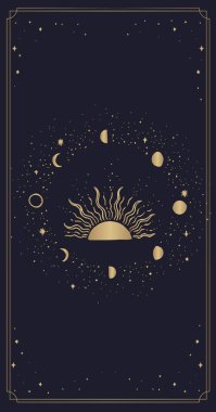 Mistik çizim: insan eli Ay 'ı tutar. Kutsal geometri. Ayın döngü evresi. Beyaz arkaplanda izole edilmiş vektör illüstrasyonu. Yazdır, kap, t-shirt, kart.