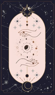  Uzay yıldızı gezegeni, çiçek, ay ve güneş, kalp aşkı, göz, ateş, damla gibi farklı sembollere sahip dişi el logosu koleksiyonu.