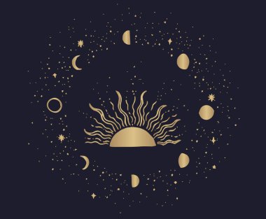  Uzay yıldızı gezegeni, çiçek, ay ve güneş, kalp aşkı, göz, ateş, damla gibi farklı sembollere sahip dişi el logosu koleksiyonu.