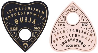 Ouija planchette with eye of providence line art, vector illustration isolated on white. Sketch style hand drawn. Element for halloween or pagan witchcraft theme. clipart