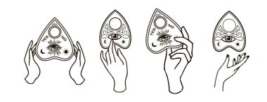 Ruh çağırma tahtası, ilahi çizginin gözü, beyaz üzerine izole edilmiş vektör illüstrasyonu. Çizim stili el çizimi. Cadılar bayramı ya da pagan büyüsü teması.