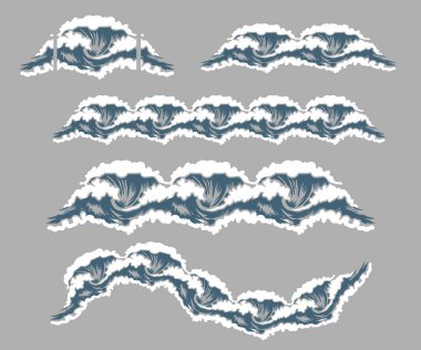 Deniz dalgaları çizim kalıbı. Okyanus sörfü el çizimi yatay desensiz desen çizim vektörü