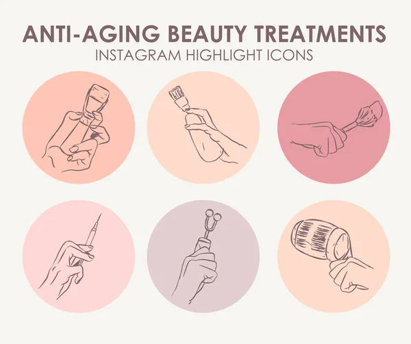 Instagram Podkreśla Historie Edytowalne Ikony Linii Makijaż Moda Zabiegi Kosmetyczne — Wektor stockowy