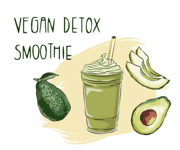 Vector Illustration Vegan Detox Smoothie Hand Drawn Recipe Healthy Drink — Stock Vector