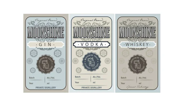 Ročník Moonshine Label Design Etnickými Prvky Tenké Linii Stylu Znak — Stockový vektor