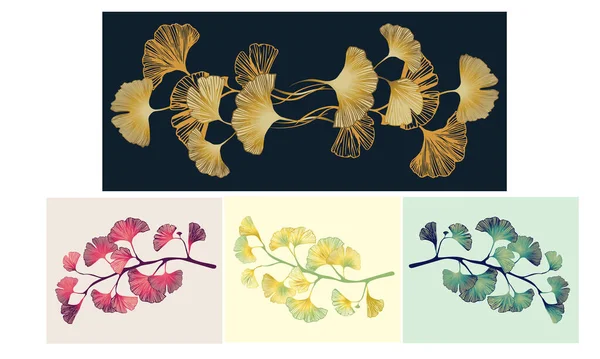 Ramita Gráfica Ginkgo Biloba Ilustración Vectorial Hojas Ginkgo Biloba Fondo — Archivo Imágenes Vectoriales