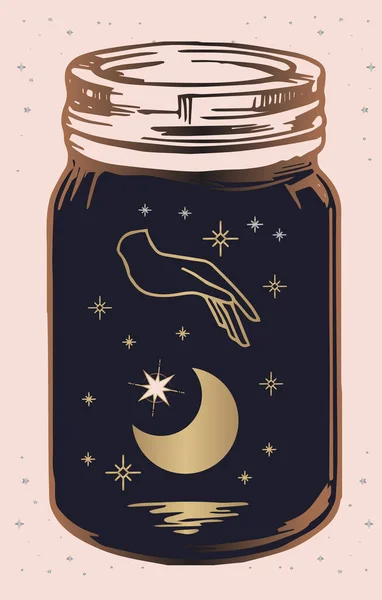 Heilige Esoterische Symbole Mit Handgesten Mond Und Sterne Auf Der — Stockvektor