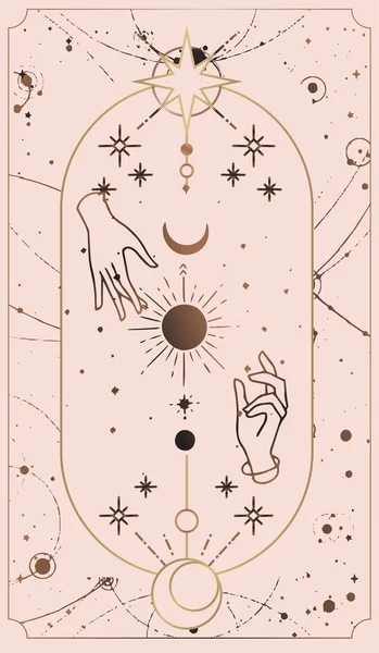 Colección Logotipo Mano Femenina Con Diferentes Símbolos Como Planeta Estrella — Vector de stock