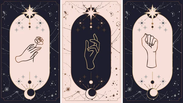Женская Коллекция Логотипов Рук Различными Символами Такими Планета Космической Звезды — стоковый вектор