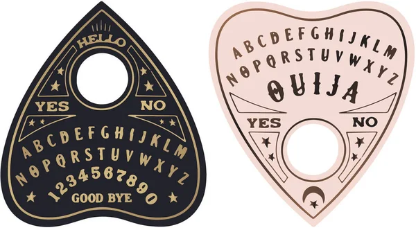 Ouija Planchette Okiem Opatrzności Linii Sztuki Wektor Ilustracji Izolowane Białym — Wektor stockowy