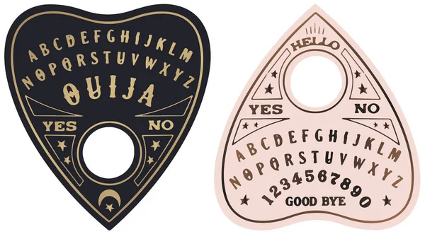 Ouija Schrötlinge Mit Auge Der Vorsehung Linienkunst Vektor Illustration Isoliert — Stockvektor