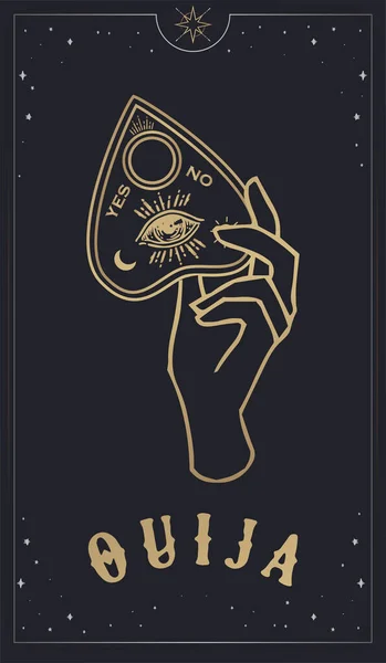 Ouija Planchette Con Occhio Provvidenza Line Art Illustrazione Vettoriale Isolata — Vettoriale Stock
