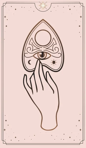 Ouija Planchette Avec Oeil Providence Line Art Illustration Vectorielle Isolée — Image vectorielle