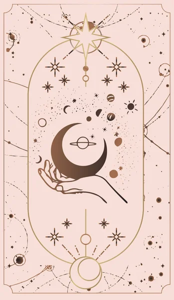 Las Cartas Del Tarot Cosmos Son Creadas Por Las Manos — Vector de stock