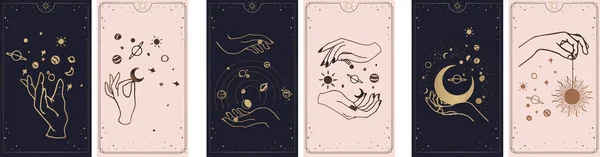 Cosmos Tarot Cards Created Hands God Hands Set Simple Flat — Stock Vector