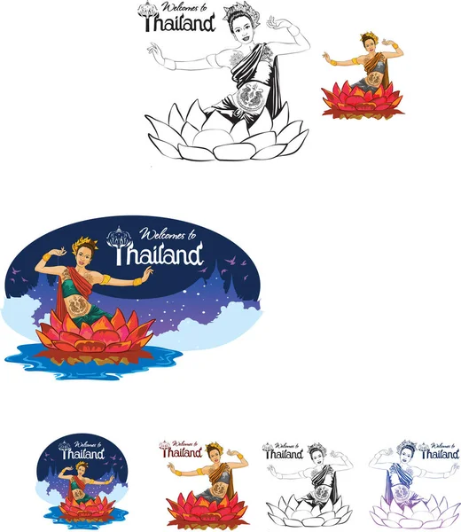 Thaïlande Fille Vous Accueille Dans Costume Danse Thaïlandaise Traditionnelle Fille — Image vectorielle