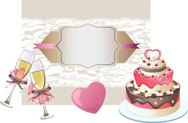 Wedding Decoration Cake Glasses — Stock Vector