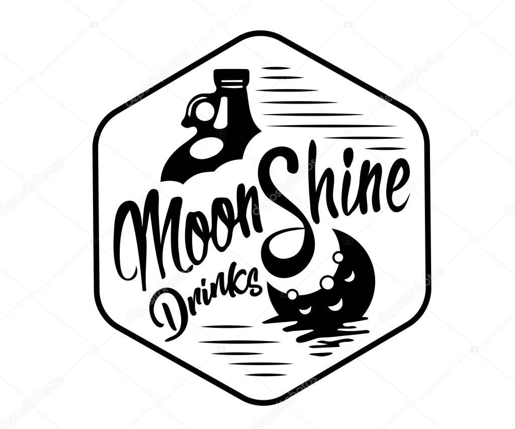 Vintage design of moonshine label with ethnic elements in the style of thin line, bourbon, moonshine and brandy. Black and white vintage logo or label options. Monochrome, black on white. white on black