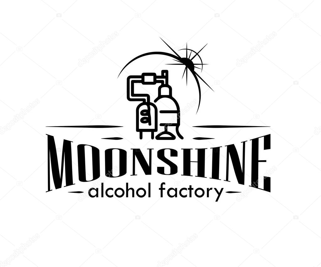 Vintage design of moonshine label with ethnic elements in the style of thin line, bourbon, moonshine and brandy. Black and white vintage logo or label options. Monochrome, black on white. white on black