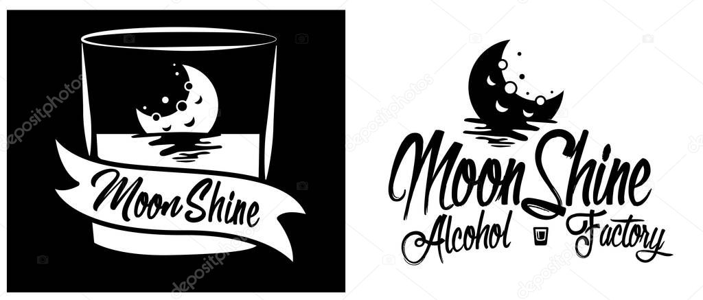 Vintage design of moonshine label with ethnic elements in the style of thin line, bourbon, moonshine and brandy. Black and white vintage logo or label options. Monochrome, black on white. white on black