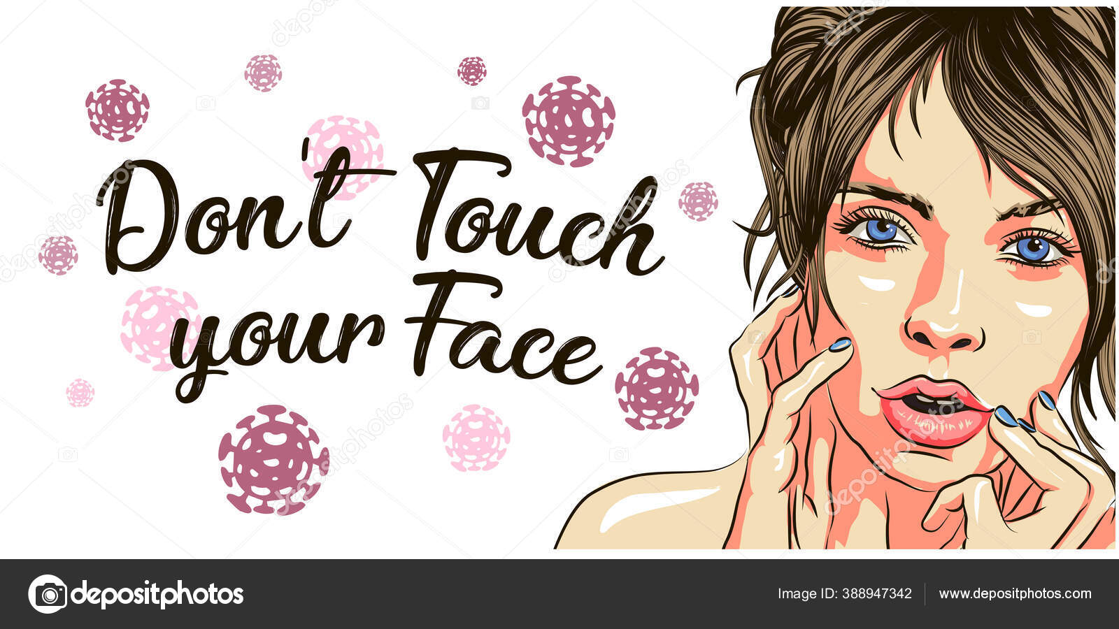 Don Touch Your Face Health Care Poster Handwritten Font Best Stock