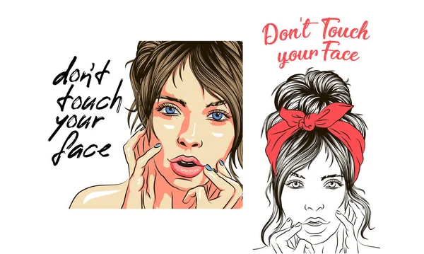 别碰你的脸保健海报 手写字体 防止病毒和疾病的最好办法是卫生 清洁是你生活的安全 预防和控制 停止结肠病毒 — 图库矢量图片