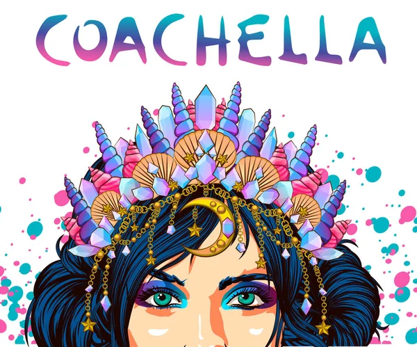 Legnépszerűbb Frizurák Coachella Sequins Haj — Stock Vector