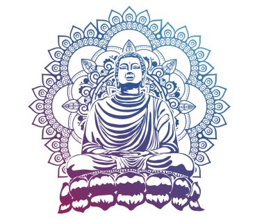 Keşiş phra budha Nilüfer 'de oturup uyur ve dua konsantrasyonu için serbest kalır. Pastel renk arkaplanı.