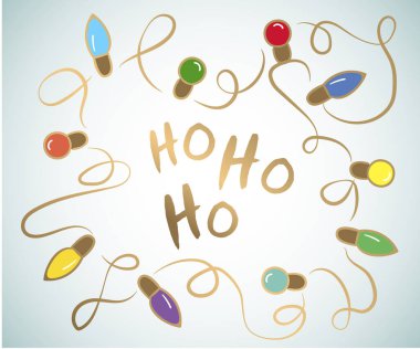 Kare Noel kartı. Konuşma balonu, kar taneleri, Noel Baba bıyığı ve el yazısı Ho-ho-ho, kırmızı, beyaz. Noel ve Yeni Yıl kartı, tişört kompozisyonu, el yapımı vektör illüstrasyonu.