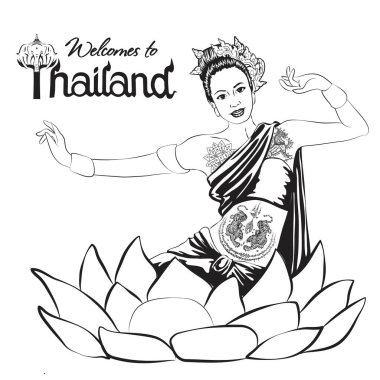 Taylandlı kız seni geleneksel Tayland dansı kostümüyle karşılıyor, Lotus 'taki Taylandlı kız seni karşılıyor.