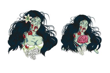 Zombi gece poster şablonu. Medya olayı ya da parti zombisi için ideal. Zombi posterli kız kafatası vektör çizimi seksi zombi posterli kız.