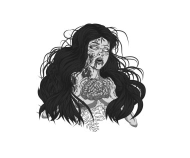 Zombi gece poster şablonu. Medya olayı ya da parti zombisi için ideal. Zombi posterli kız kafatası vektör çizimi seksi zombi posterli kız.