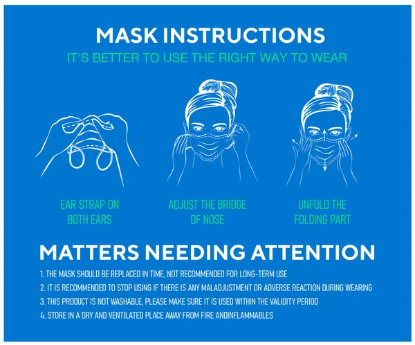 心配なジェスチャーで女性のギャグ 感染症やインフルエンザに対する女性の着用保護マスクの健康 感染を止めなさい ヘルスケアの概念 白地に独立したベクトル図 — ストックベクタ