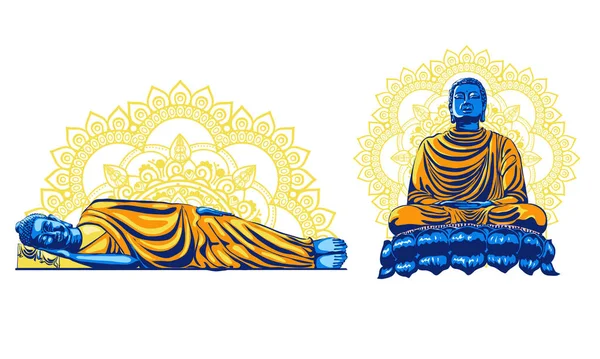 Mnich Phra Buddha Sedí Spí Lotosové Bázi Pro Modlitební Koncentrace — Stockový vektor